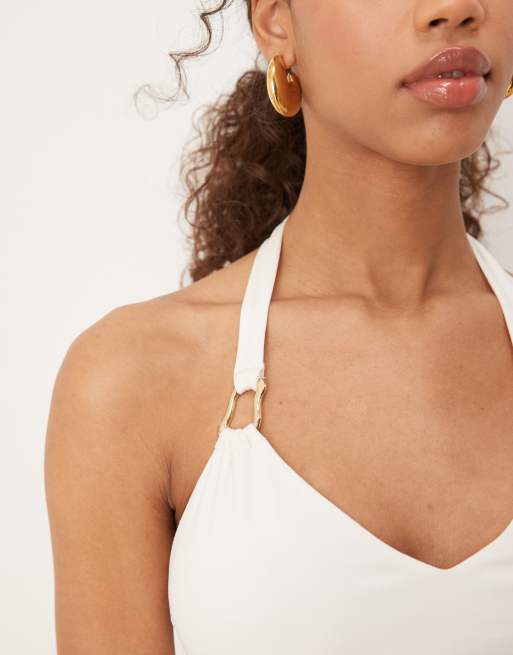 Abercrombie & Fitch plunge halter neck top in white, 2 of 4