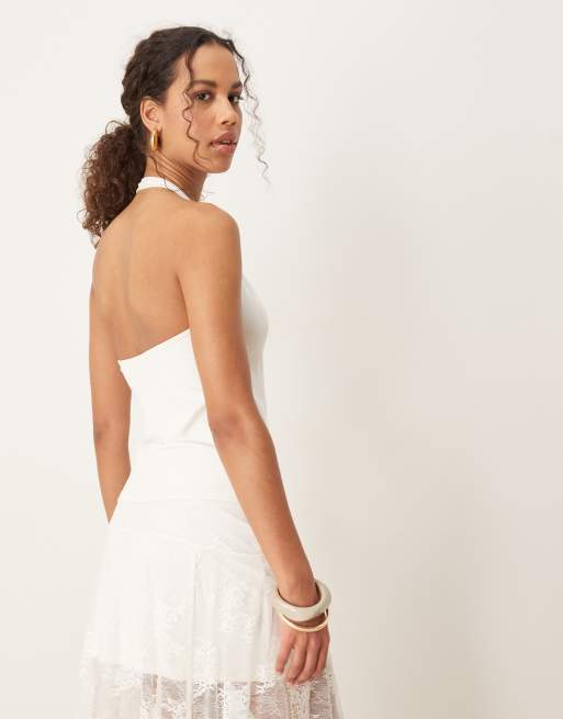 Abercrombie & Fitch plunge halter neck top in white, 3 of 4