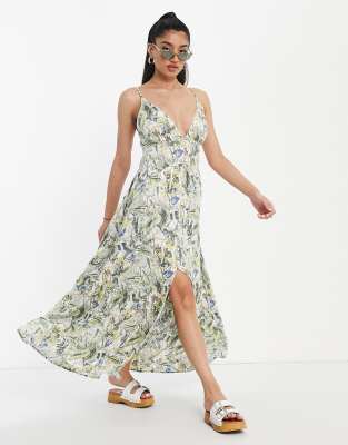 Abercrombie & Fitch plunge maxi dress in tropical print  - ASOS Price Checker