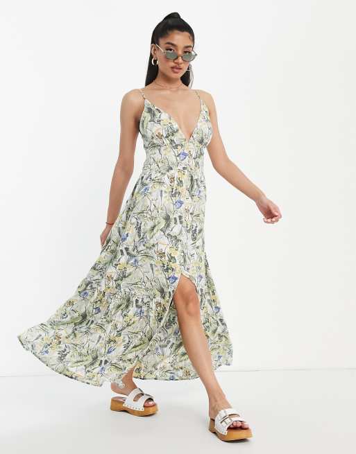 Abercrombie & Fitch plunge maxi dress in tropical print