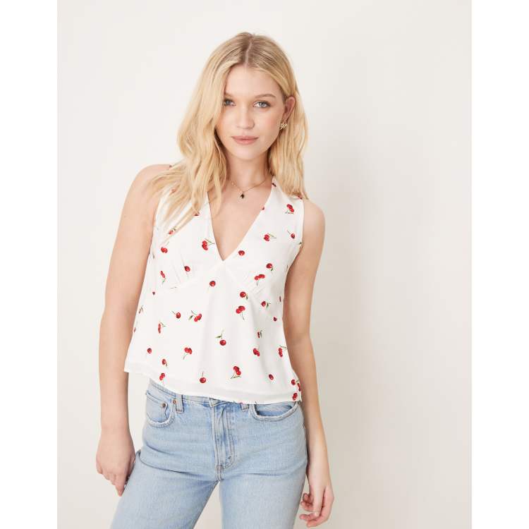 Abercrombie & Fitch plunge neck sleeveless top in cherry