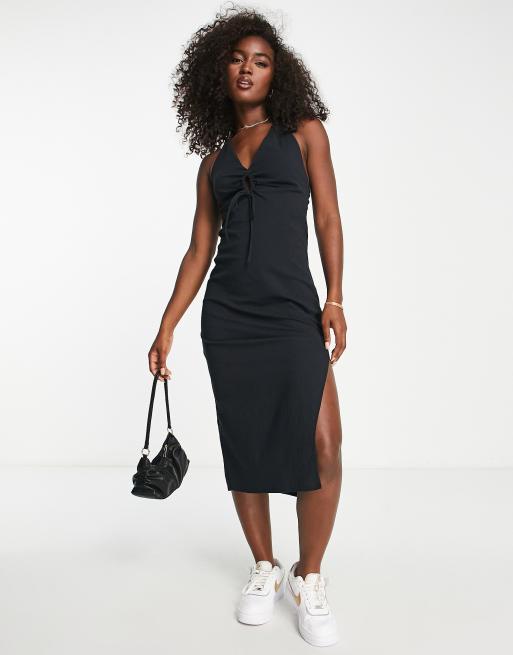 Abercrombie & Fitch WIDE STRAP MIDI DRESS - Jersey dress - black 