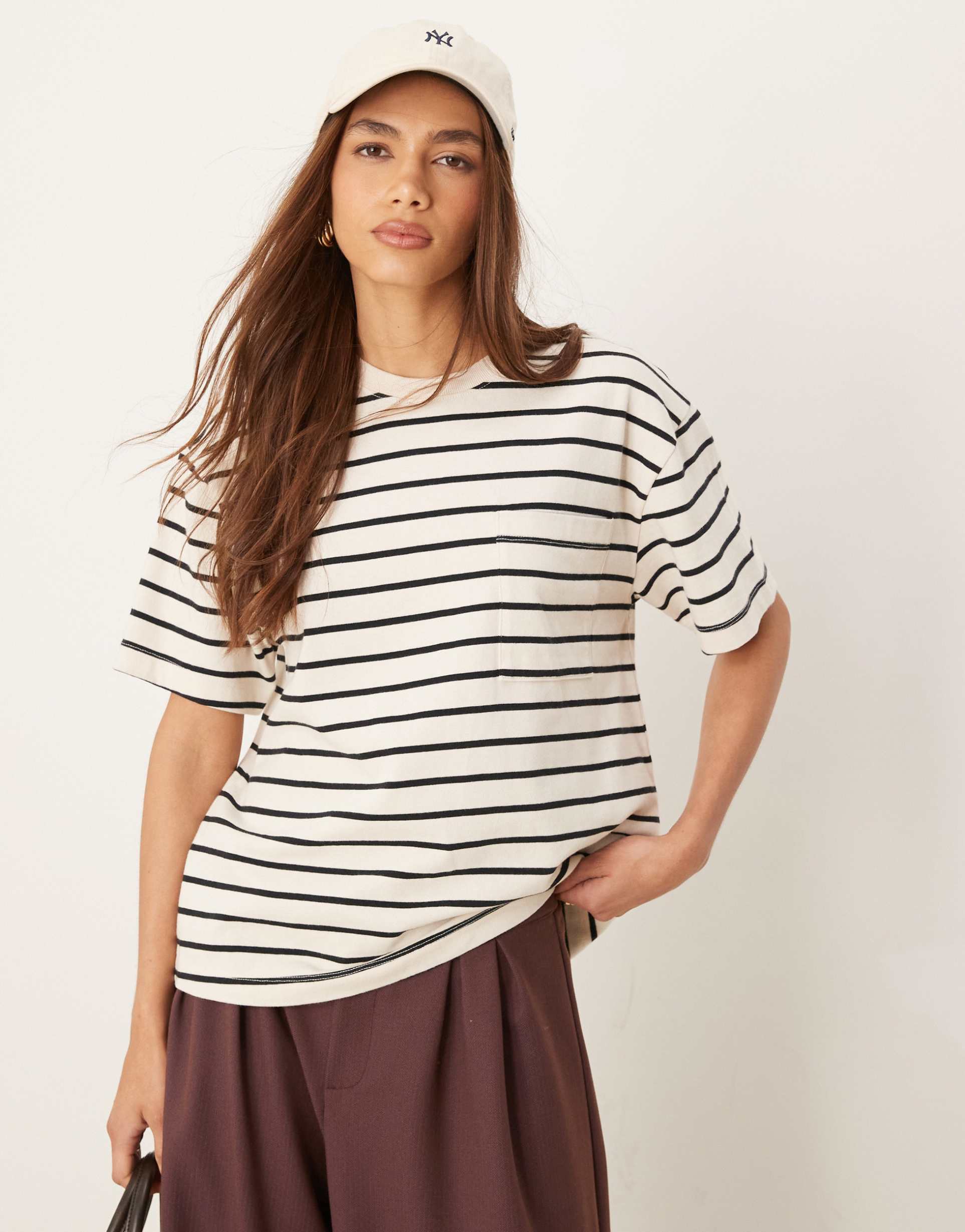 abercrombie & fitch pocket box fit t-shirt in white and navy stripe