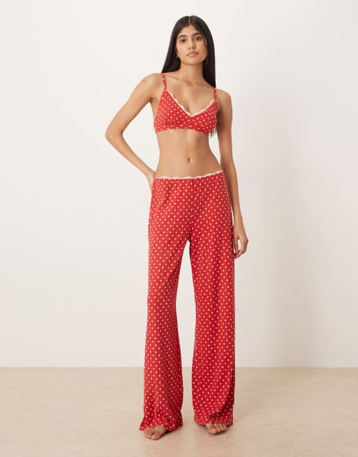 Abercrombie & Fitch pointelle bralette co-ord in red polka dot, 2 of 4
