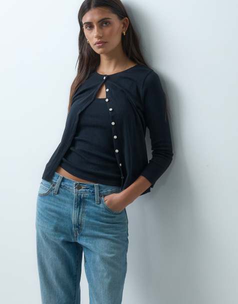 Abercrombie & Fitch pointelle cami and cardigan in black - view 1