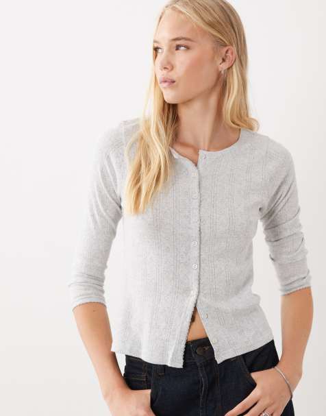Abercrombie & Fitch pointelle cami and cardigan in light grey - view 1