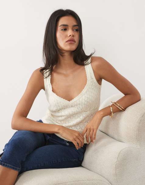 Abercrombie & Fitch pointelle fluffig cami-topp i cream - view 1