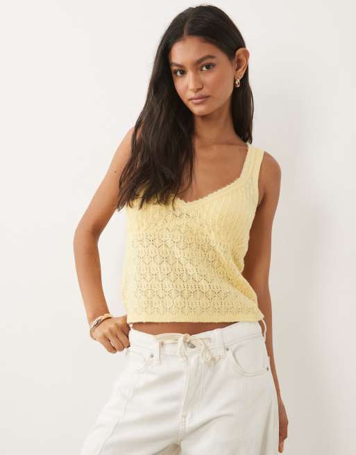 Abercrombie & Fitch pointelle fluffy cami-top i gul, 2 af 4