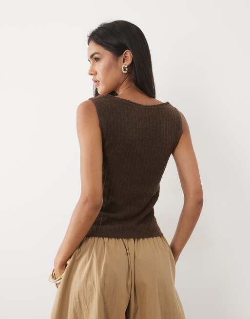 Abercrombie & Fitch pointelle fluffy cami top in brown, 4 of 4