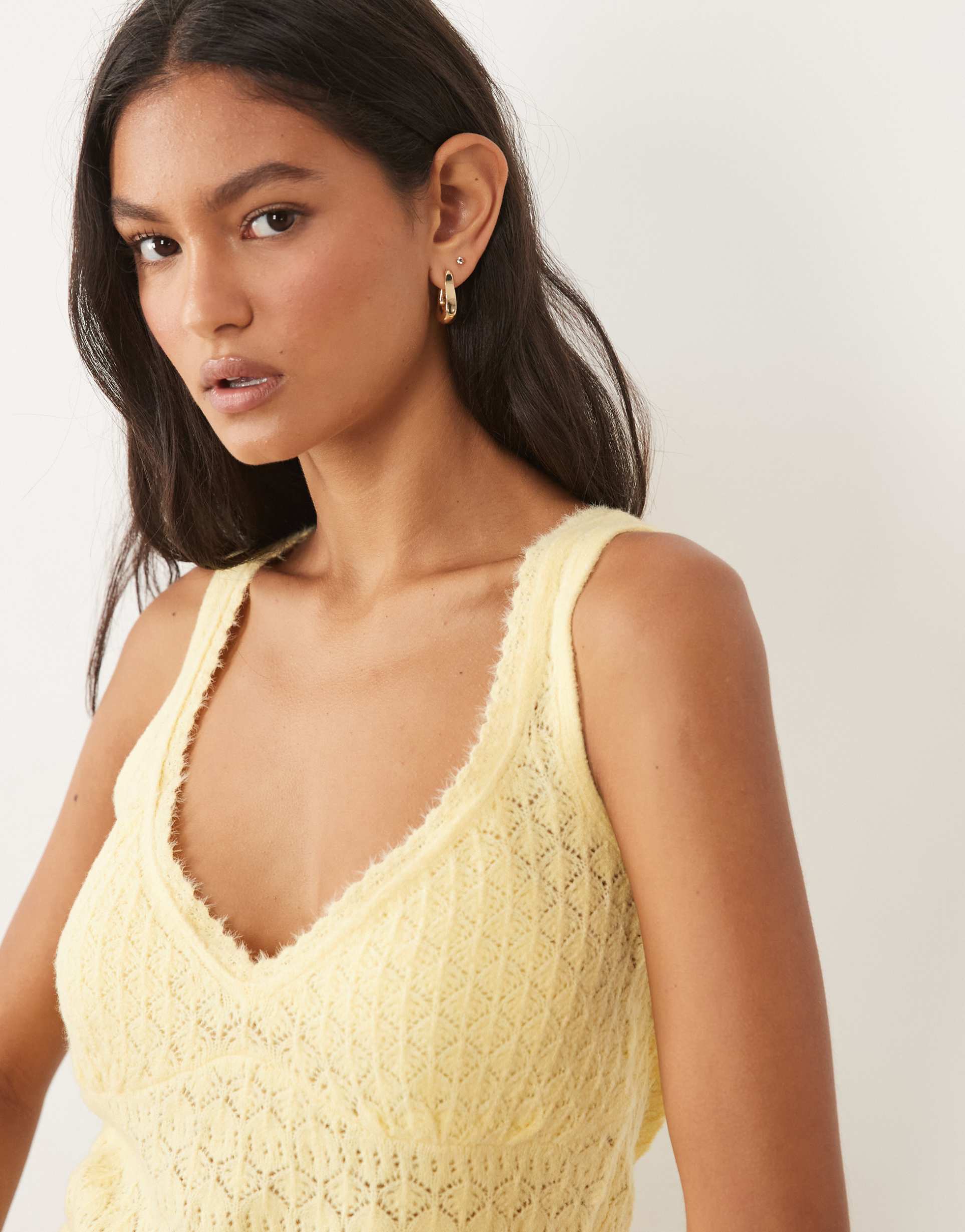 abercrombie & fitch pointelle fluffy cami top in yellow