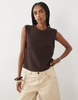 Abercrombie & Fitch Pointelle Knit Shell Top In Brown