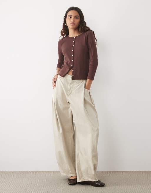 Abercrombie & Fitch pointelle-linne och kofta i brunt, 3 av 4