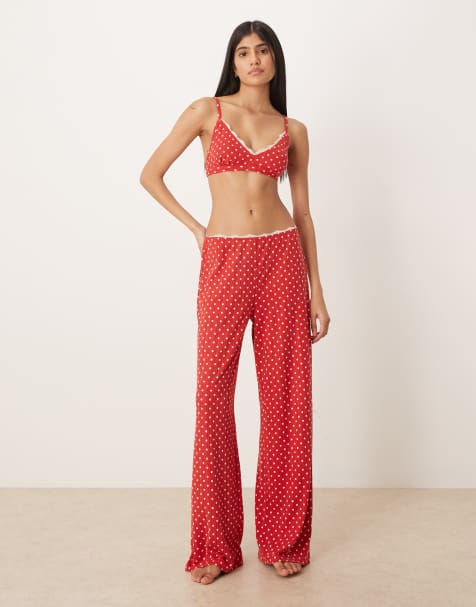 Abercrombie & Fitch pointelle mix & match pajama set in red polka dot - view 1