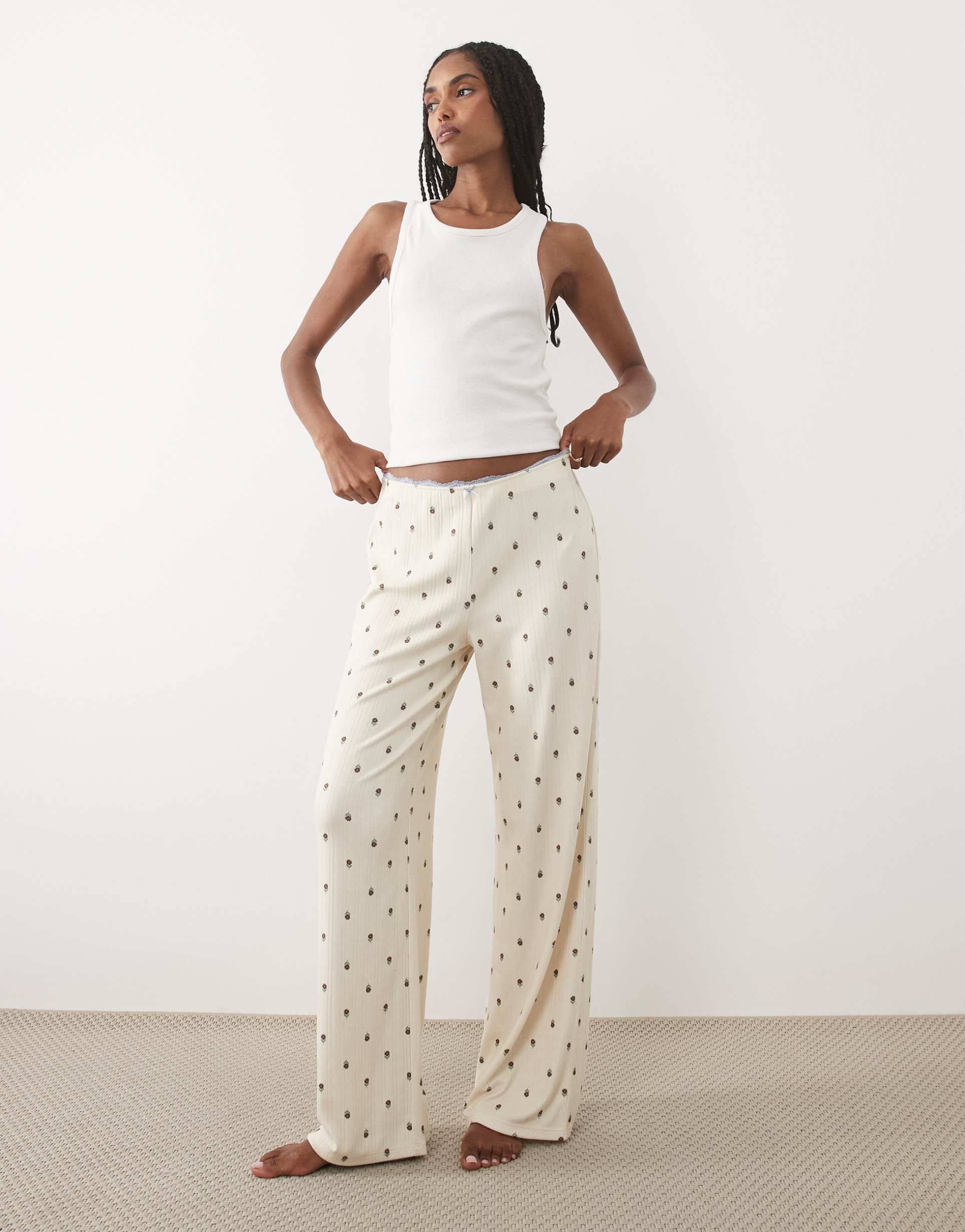abercrombie & fitch pointelle pajama pants in cream floral