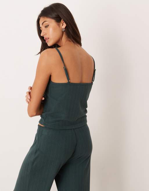Abercrombie & Fitch pointelle pyjama cami co-ord in green, 4 of 4