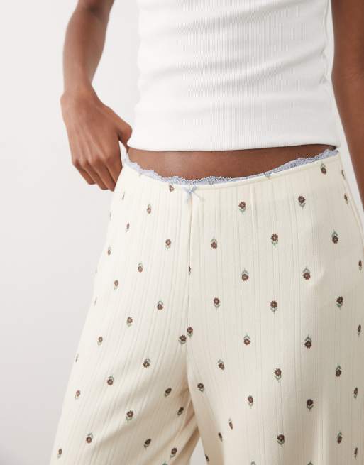 Abercrombie & Fitch pointelle pyjama trousers in cream floral, 4 of 4