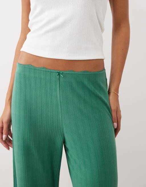 Abercrombie & Fitch pointelle pyjama trousers in green, 2 of 4