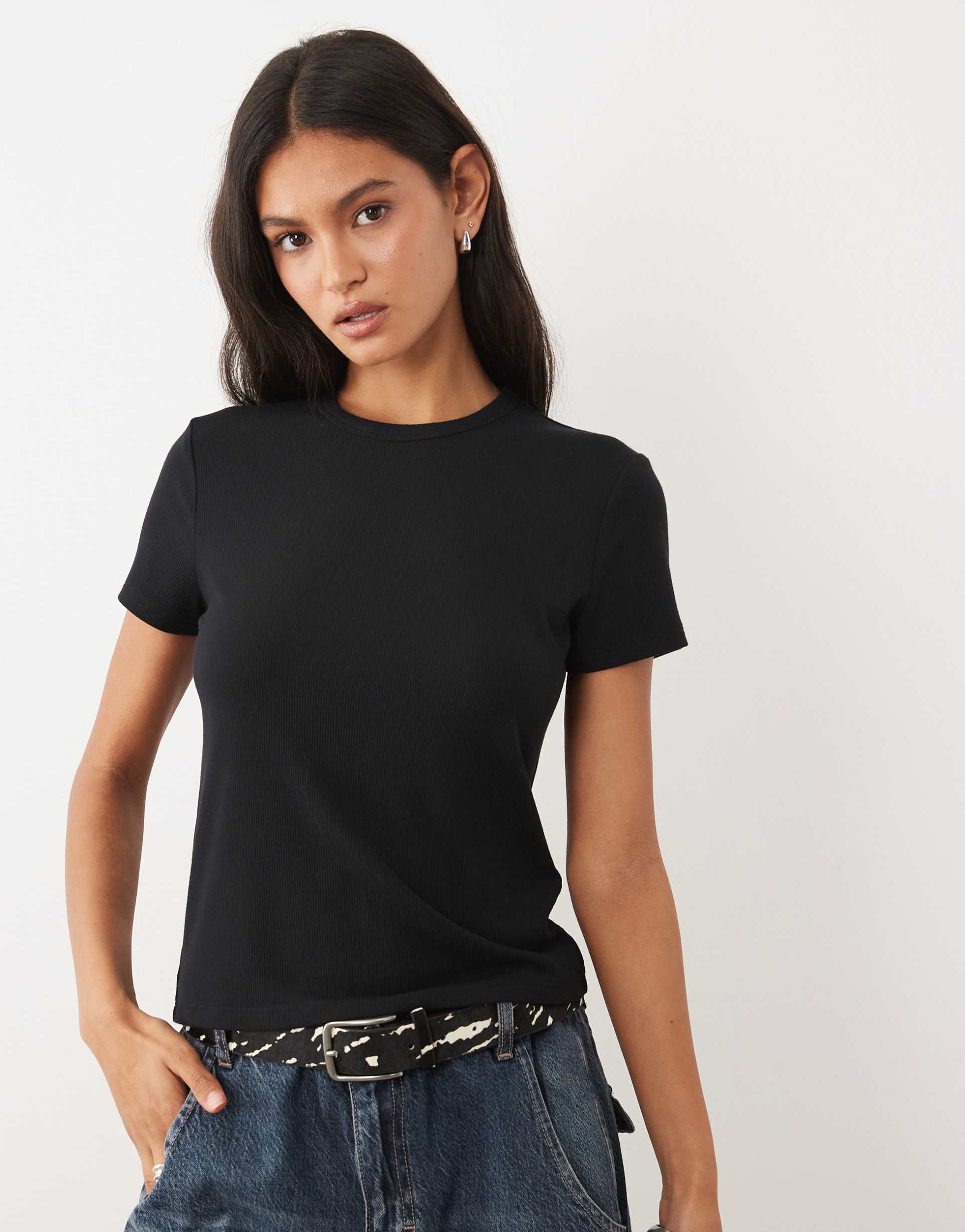 abercrombie & fitch pointelle short sleeve henley t-shirt in black