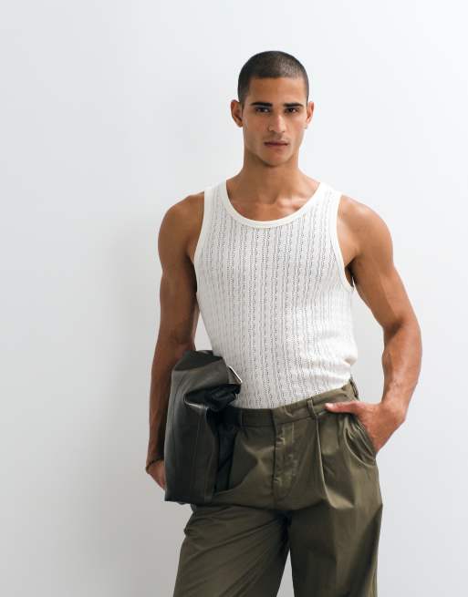 Abercrombie & Fitch pointelle tank top in cream, 2 of 5