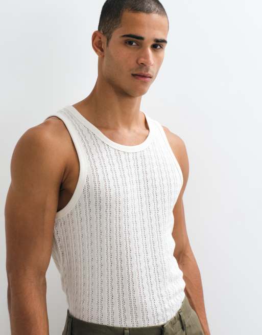 Abercrombie & Fitch pointelle tanktop i cream, 4 af 5