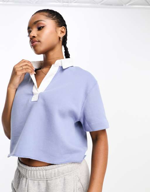 Abercrombie & Fitch - Polo à manches courtes - Bleu clair/blanc 