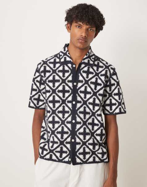 Abercrombie & Fitch - Polo a maniche corte in maglia blu navy con stampa a rombi - view 1