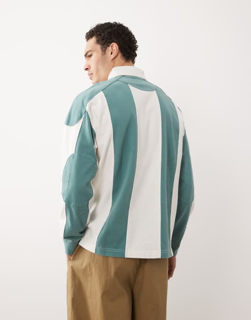 Abercrombie & Fitch - Polo a maniche lunghe stile rugby blu e bianca a righe, 5 di 5