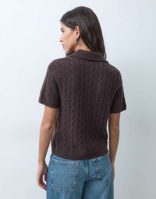 Abercrombie & Fitch polo a trecce a maniche corte marrone, 5 di 5