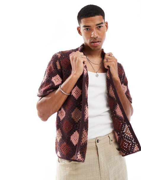 Abercrombie & Fitch - Polo boutonné en maille crochetée à motif - Bordeaux - view 1