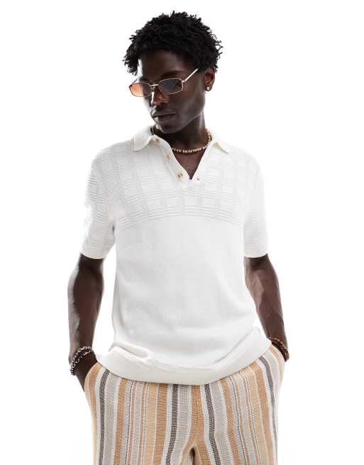 Abercrombie & Fitch - Polo court en maille à motif - Blanc