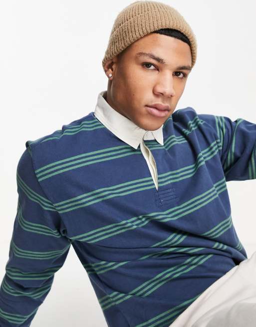 Abercrombie & Fitch - Polo de rugby rayé - Bleu marine/vert, 2 de 4