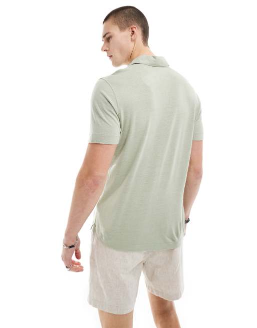 Abercrombie & Fitch - Polo en lin avec col ouvert - Vert clair, 3 de 4