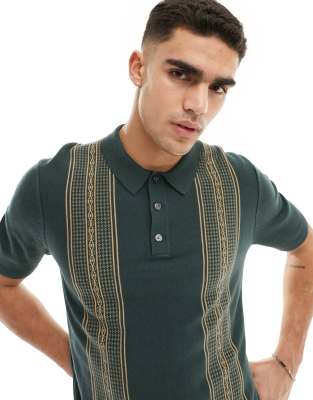 Abercrombie & Fitch - Polo en maille à rayures sur le devant - Vert foncé
