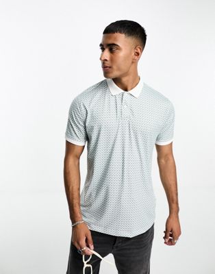 Abercrombie & Fitch airknit polo shirt in green geometric print - ASOS Price Checker