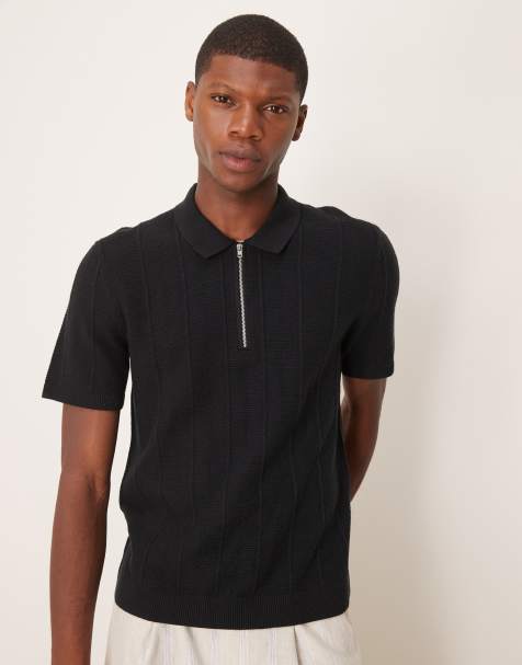Abercrombie & Fitch - Polo in maglia a maniche corte nera con zip corta - view 1