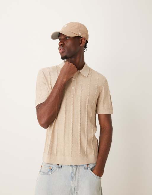 Abercrombie & Fitch - Polo in maglia color crema a righe tono su tono
