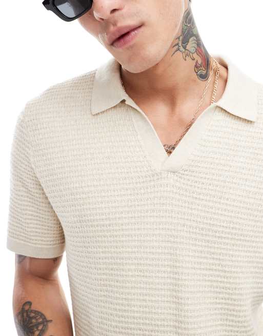 Abercrombie & Fitch - Polo in maglia testurizzata color crema