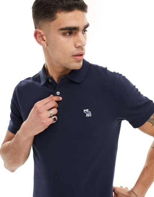 Abercrombie & Fitch - Polo in piqué blu navy con logo in rilievo