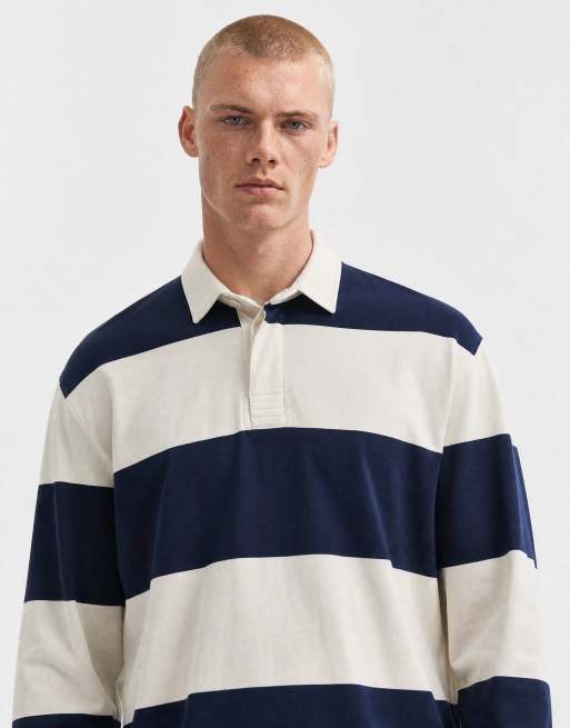 Abercrombie & Fitch polo rugby a maniche lunghe a righe bianche e navy, 10 di 10