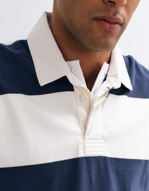 Abercrombie & Fitch polo rugby a maniche lunghe a righe bianche e navy, 3 di 10