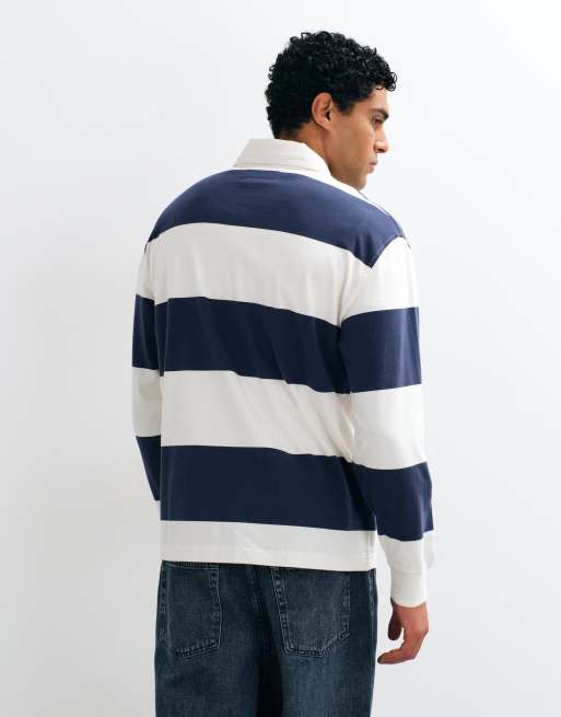 Abercrombie & Fitch polo rugby a maniche lunghe a righe bianche e navy, 5 di 10