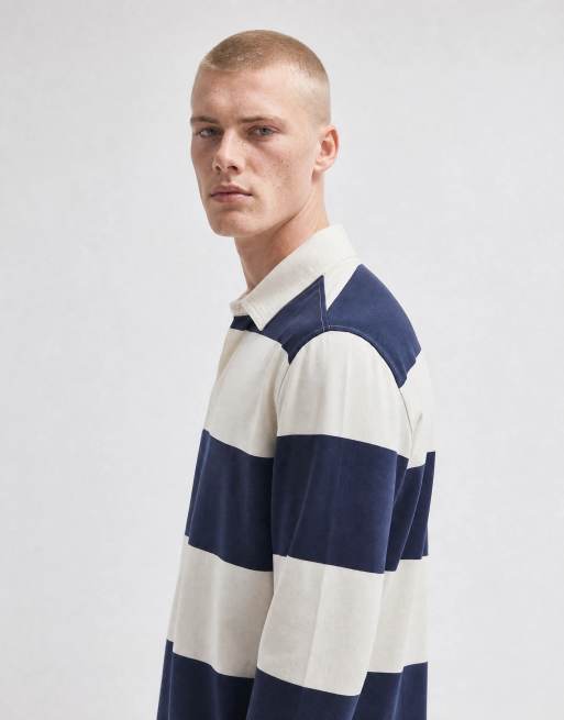 Abercrombie & Fitch polo rugby a maniche lunghe a righe bianche e navy, 8 di 10