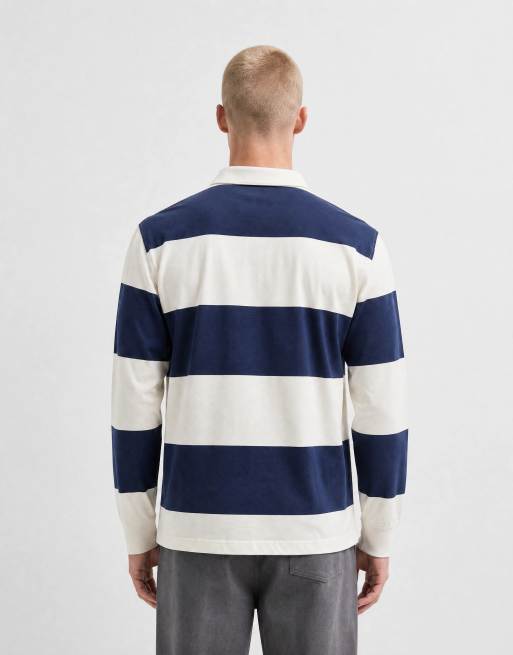 Abercrombie & Fitch polo rugby a maniche lunghe a righe bianche e navy, 9 di 10