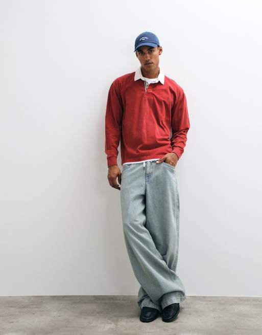 Abercrombie & Fitch polo rugby con colletto a contrasto rosso, 2 di 5