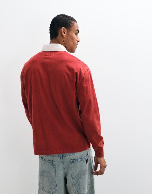 Abercrombie & Fitch polo rugby con colletto a contrasto rosso, 5 di 5
