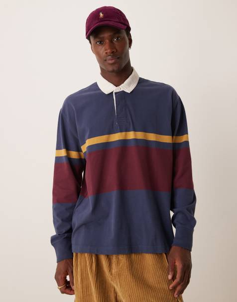 Abercrombie & Fitch - Polo stile rugby con righe sul petto blu navy e bordeaux - view 1