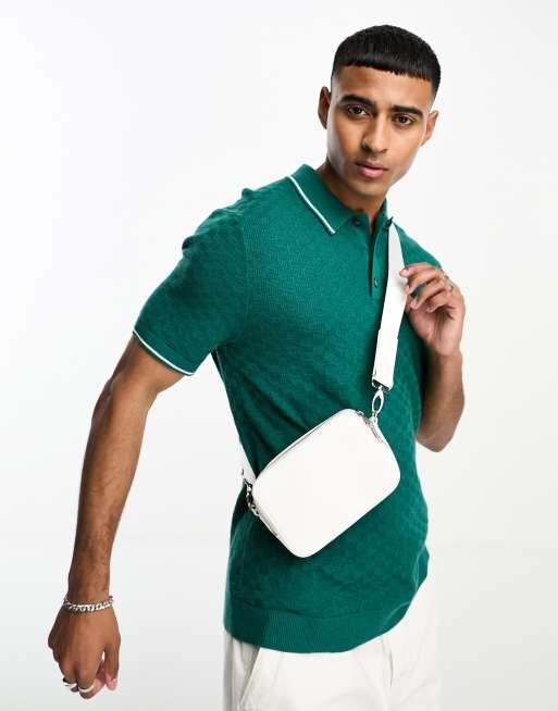 Abercrombie & Fitch - Polo verde scuro con righe a contrasto sui bordi