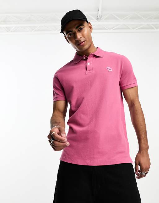 Abercrombie & Fitch – Polohemd in Rosa mit 3D-Markenlogo