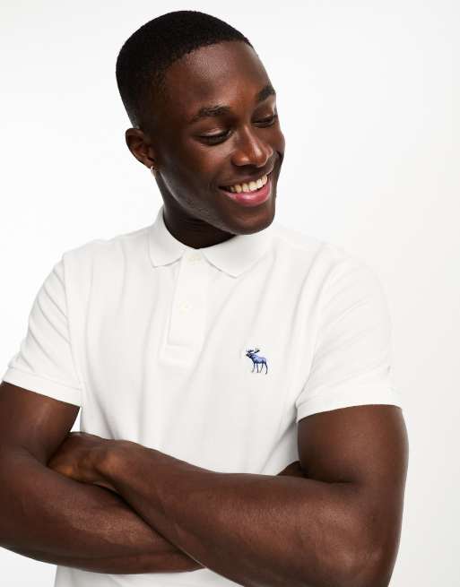 Abercrombie & Fitch - Poloshirt met iconisch logo in 3D in wit