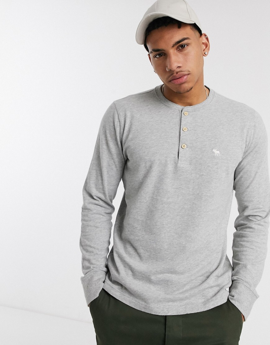 Abercrombie & Fitch pop icon logo long sleeve henley top in grey